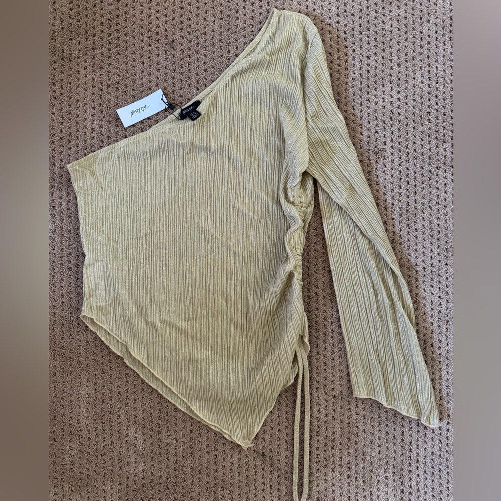 Nasty Gal One Shoulder Gold Asymmetrical Top